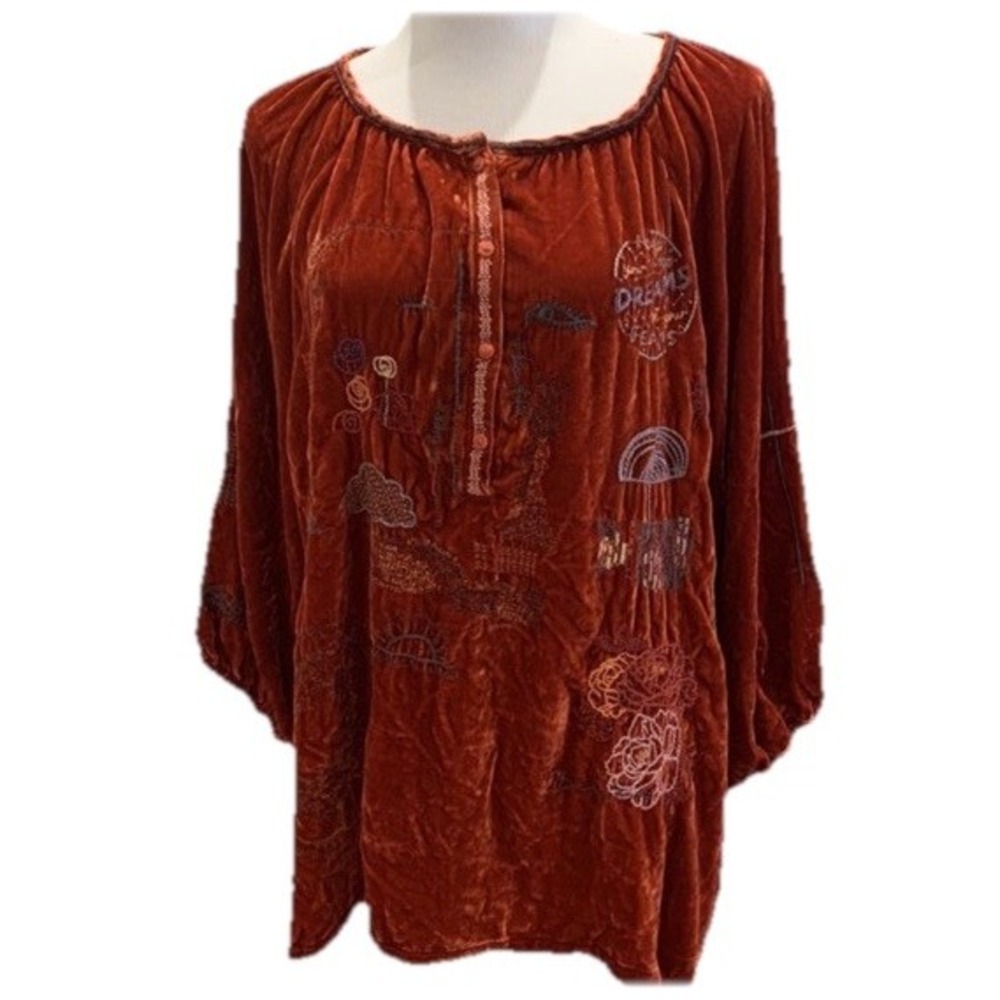 Johnny Was Zuri Silk-Blend‎ Velvet Tunic Blouse Women's Size Small
